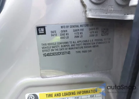 2012 Buick Lacrosse Leather Group from USA, damaged, VIN 1G4GC5E32CF337143